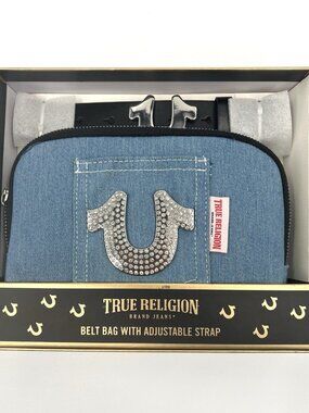 True Religion Denim Belt Bag with Crystal Logo and Adjustable Strap New Size S/M